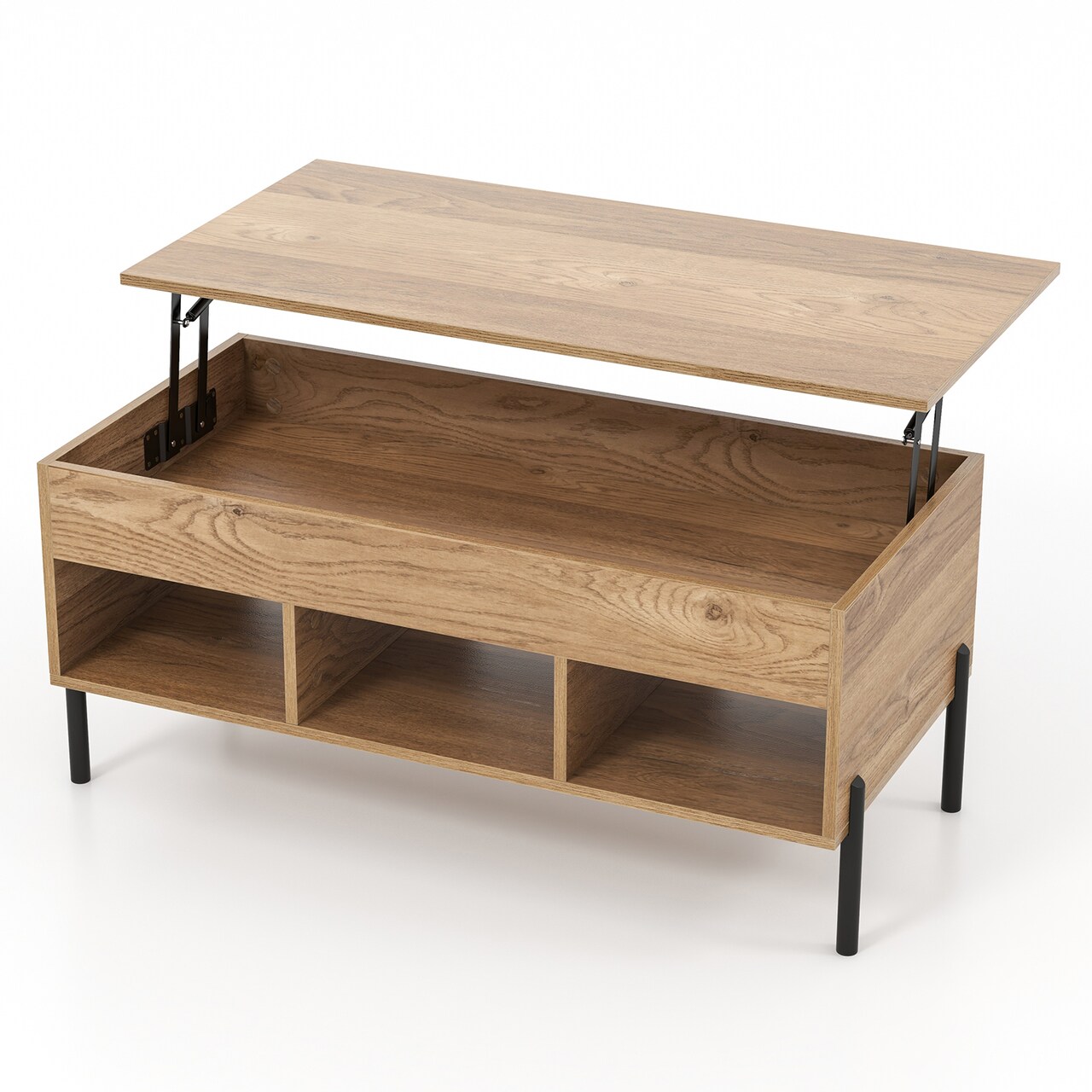 Lift Top Coffee Table with Storage Compartment and Open Cubbies Engineered Wood Natural